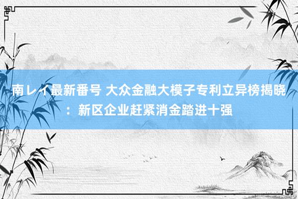 南レイ最新番号 大众金融大模子专利立异榜揭晓：新区企业赶紧消金踏进十强